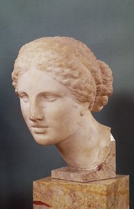 The Kauffmann Head, Head of Aphrodite, kopi av Aphrodite of Cnidus av Praxiteles (fl.375-40 BC) ca.150 BC (marmor)