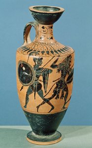 Attic Style Lekythos, som viser Hercules and the Amazons (keramikk) av Greek School