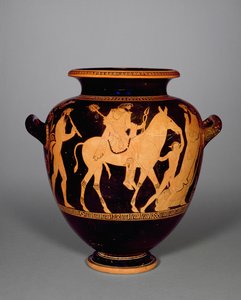 Attic rød-figur stamnos, som viser tilbakekomsten av Hefaistos, fra gruppen av Polygnotus, ca. 440 f.Kr. (keramikk) (se også 293739 og for detaljer se 307551) av Greek School