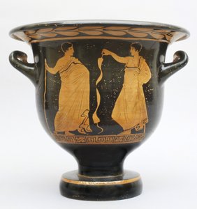 Klokkeformet proto-apuliansk krater fra Matera, Italia (keramikk) av Greek School