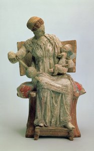 Figur av Afrodite som leker med Eros, fra Tanagra, sent på 400-tallet f.Kr. (terrakotta) av Greek School