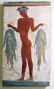 Gresk sivilisasjon, freskomaleri som viser fisker, fra Akrotiri, Thera, Santorini, Hellas
