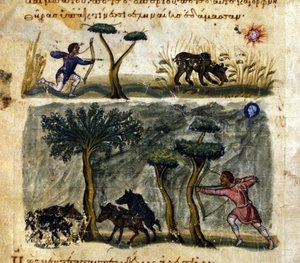 Jakt på villsvin etter det greske manuskriptet til Oppianus De Venatione fra 1200-tallet. av Greek School