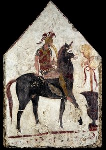 Malt plate, den såkalte svarte rytteren, fra Paestum, Andriuolo, grav 58 av Greek School