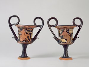 Kantharos med rød figur som viser en ungdom og kantharos som viser en kvinne, ca. 310 f.Kr. (keramikk) av Greek School