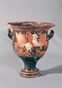 Krater med rød figur som viser amasoner og griffiner (keramikk) av Greek School