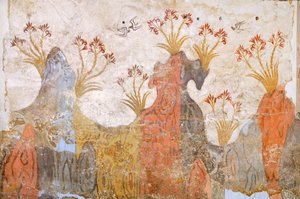 Rom med liljer eller vår, Akrotiri fresco, Thera (i dag Santorini), Hellas, minoiske sivilisasjon