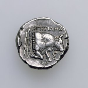Tetradrachm of Samos, Ionia, som viser en okse, ca. 390 f.Kr. (revers) (sølv) (for forside, se 168076) av Greek School