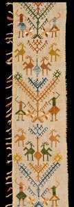 Kant dekorert med et livstre, fra Siphnos, Kykladene, 1600-1700-tallet (bomull brodert med silketråder) av Greek School
