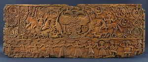 Forsiden av en kiste, fra Mani, Peloponnes, 1600-1700-tallet (utskåret tre) av Greek School