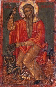 Saint Charalambos med djevelen av Greek icon