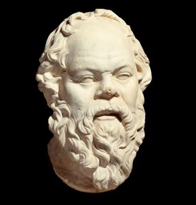 Marmorbyste av den greske filosofen Sokrates (470-399 f.Kr.) etter originalen av Lysippe (rundt 330 f.Kr.) som dekorerte Pompeion av Athen. Søn 0,33 m. Paris, Louvre-museet