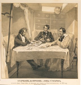Karl Bryullov, Vladimir Kornilov og grev Grigori Gagarin ombord på briggen Themistokles, 1835 av Grigori Grigorevich Gagarin