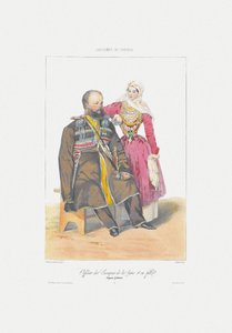 Terek Cossack with Daughter Fra: Scener, paysages, meurs et costumes du Caucase, 1840 av Grigori Grigorevich Gagarin