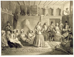 Hvilerommet nær badene ved Shemakha, på Shirvanskaya-steppen, plate 40 fra en bok om Kaukasus, gravert av Charles Claude Bachelier og Adolphe Bayot (1810-66) pub. av Alfred Leon Lemerci av Grigori Grigorevich Gagarin