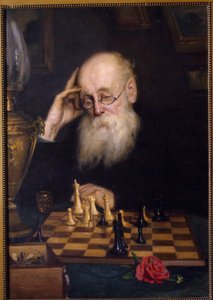 Sjakk mot seg selv (Sjakk med seg selv). Maleri av Grigori (Grigoriy, Grigory) Grigoryevich Myasoyedov (Myasoedov, Miasoedov) (1834-1911), olje på lerret
