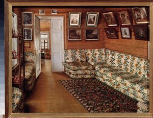 Mottaksrommet i en herregård - Maleri av Grigori Vasilyevich Soroka (1823-1863), olje på lerret - russisk kunst fra 1800-tallet - Statens friluftsmuseum for historie og kunst, Pskov ( Russland) av Grigori Vasilievich Soroka