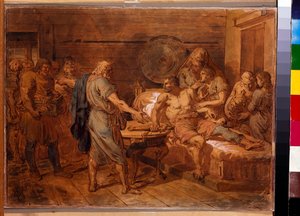 Kuzma Minins (død 1616) appell til prins Dmitri Pozharsky (1577-1642) - Verk av Grigori Ivanovich Ugryumov (Ugrioumov) (1764-1823), akvarell og hvitt på papir, rundt 1800 (31,6x42 cm) - (Kuz appellerer tilma Mini) - (Kuzma Mini) prinsen Dmitrij Pozharsky,  av Grigoriy Ivanovich Ugryumov