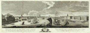Utsikt over Neva nedstrøms mellom Vinterpalasset og Vitenskapsakademiets bok til 50-årsjubileet for St. Petersburg, 1753 av Grigory Anikeevich Kachalov