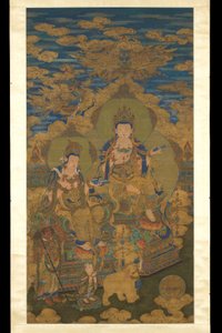 To versjoner av bodhisattva Guanyin, ca. 1750 (blekk og farge på silke) av Guanpeng (after) Ding