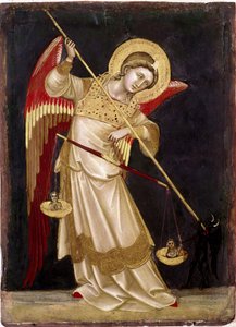 Engel som veier en sjel på en skala Tremaleri av Guariento di Arpo (1338-1370) Museo Civico fra 1300-tallet, Padua