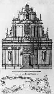 Fasade og layout av Annunciation Church i Messina, gravering av Guarino Guarini (1624-1683), Italia av Guarino Guarini
