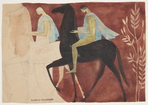 To ungdommer til hest. Utkast til rominnredning