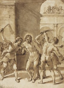 Kristi piskning (penn og brunt blekk, med pensel og brun vask og spor av grafitt, på kremfarget papir, lagt ned på kremfarget papir) av Guercino (1591-1666) (school of)