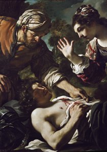 Herminie (Erminia) oppdager Tancrede vett (detaljer) av Guercino