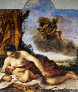 Venus nursing Love, maleri av Giovanni Francesco Barbieri, kjent som il Guercino (1591-1666). av Guercino