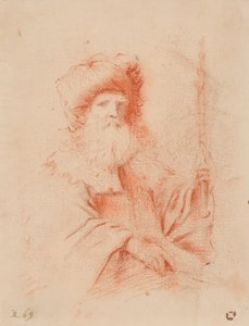 Skisse av skjeggete mann i turban (rødt kritt på papir) av Guercino
