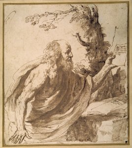 En helgen som leser i ørkenen (penn og blekk på papir) av Guercino