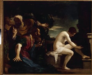 Suzanne and the Elders - Olje på lerret av Guercino