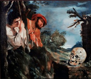 Shepherds of Arcadia Men rundt en grav på den greske øya Peloponnes. Maleri (Vanita) av Giovanni Francesco Barbieri Guerchin ved Il Guercino (1591-1666) 1618 rundt Roma, Galleria Corsini av Guercino