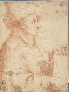 Byste av turbanned mann med en bok av Guercino
