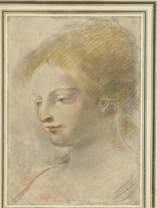 Hodet til en ung kvinne, med nedslåtte øyne av Guercino