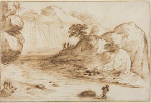 Landskap med en foss av Guercino