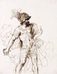 Mars, hans sverd trukket, vendt mot høyre, av Guercino
