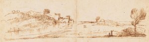 Panoramalandskap med en elv av Guercino