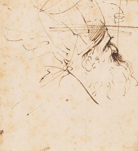 Skisse av hodet til en geistlig med mitra, som ser opp mot høyre av Guercino