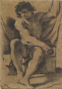 Sittende naken ung mann i nesten frontal utsikt, ca. 1618.