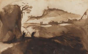 Gjetere som kikker ned i en kløft av Guercino