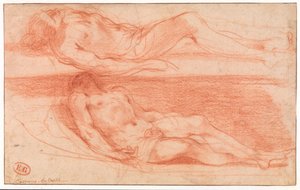 To studier av en liggende halvnaken mann av Guercino