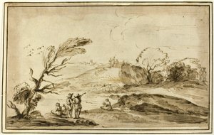 To grupper av figurer i et landskap av Guercino