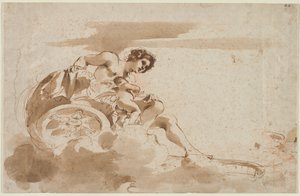 Venus og Amor i en vogn av Guercino