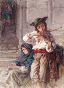 Den unge fiolinisten, ca. 1880 (wc på papir)