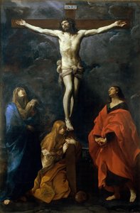Kristus på korset med Maria, Johannes og Maria Magdalena, ca. 1617. av Guido Reni