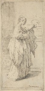 Jente som bærer en pute, sett i profil mot høyre, 1590-1690. av Guido Reni
