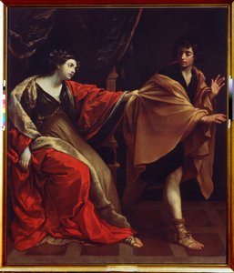 ""Josef og Potifars kone"" (Josef og Potifars kone) Josef flykter fra Potifars kone (Potifar) og prøver å forføre ham. Maleri av Guido Reni, kjent som Le Guide (1575-1642) 1626 Pushkin Museum, Moskva av Guido Reni