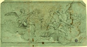 Musiker Angels in Clouds (rekto); Sittende geistlig (verso) av Guido Reni